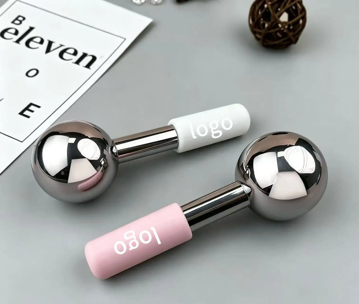 Custom Two Pack Handheld Ice Globes Cryo Stick Facial Ice Roller Massager for Face Eye