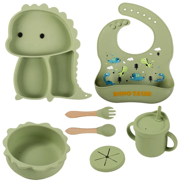 Baby Silicone Feeding Set Suction Plate Bowl Toddler Sippy Cup Cartoon Eco-Friendly Bpa