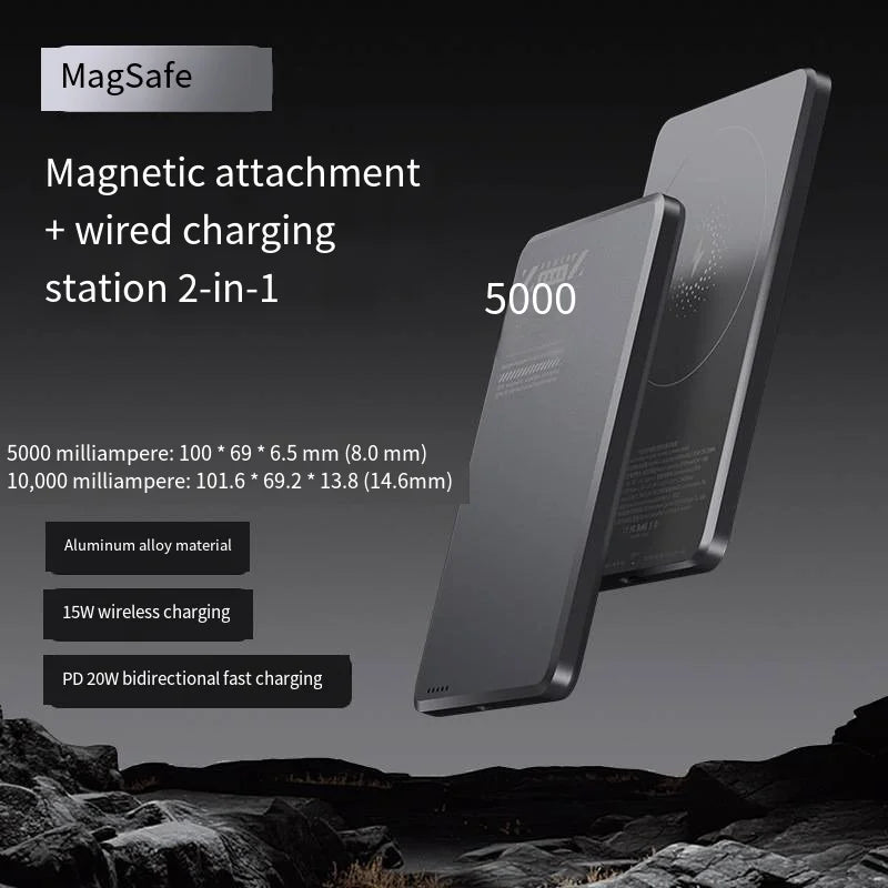 Metal Ultra-Thin Magnetic Power Bank 5000 Mah PD20W Wireless Fast Charging Compact Mobile