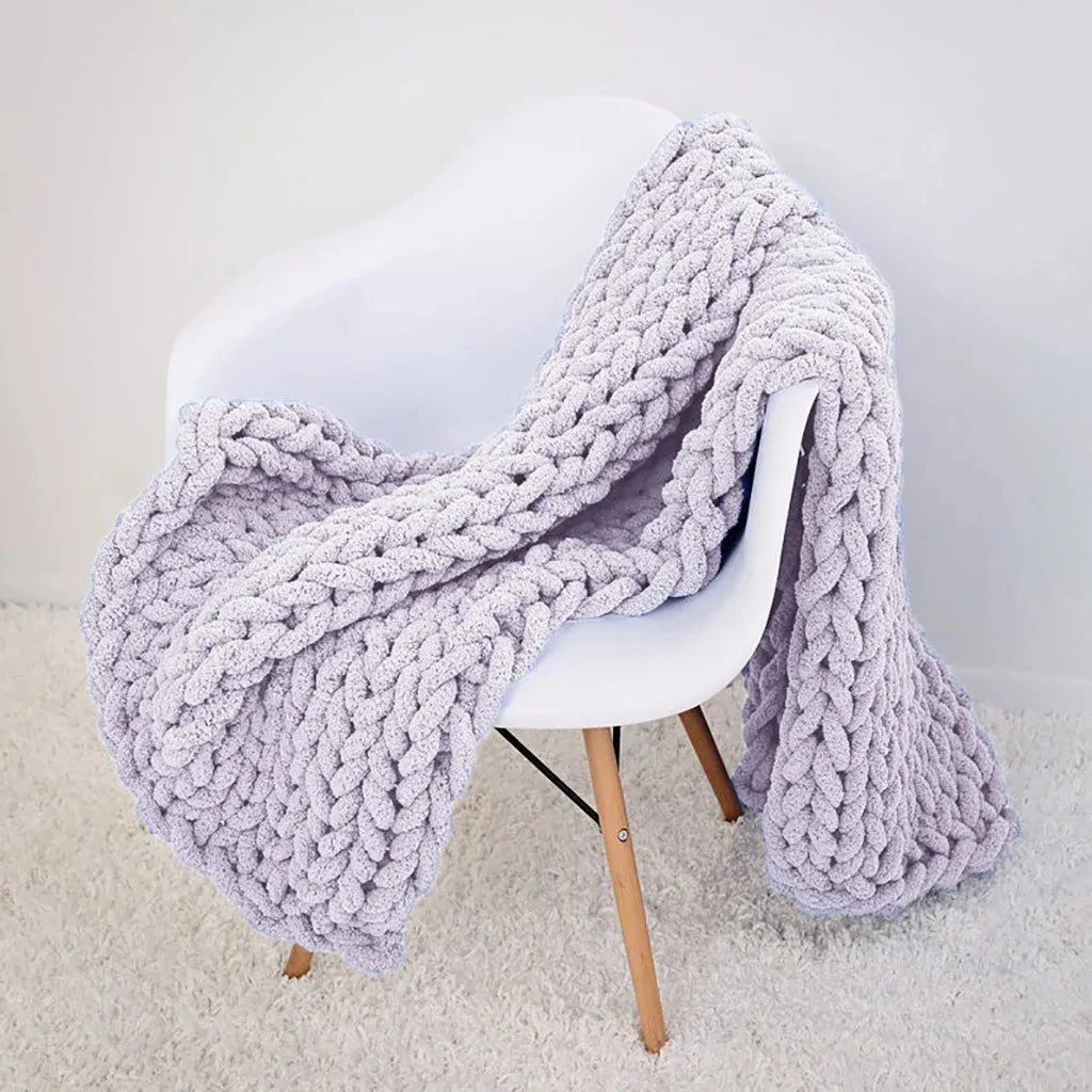 Super Soft Handmade Knit Jumbo Chenille Yarn Chunky Knit Blanket Throw