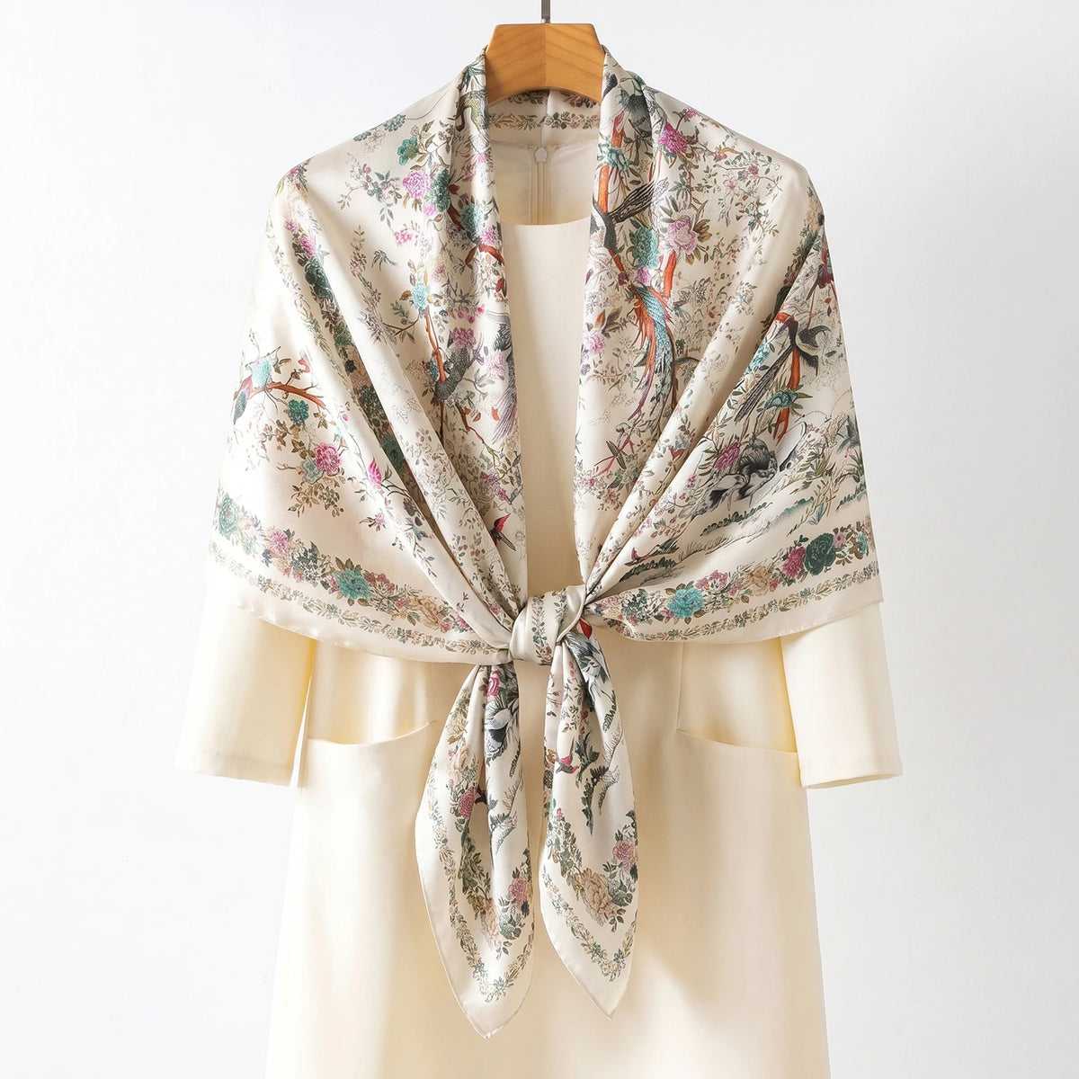 Luxury 100% Mulberry Silk Shawl for Women Custom Digital Print Vintage Floral Long Scarf