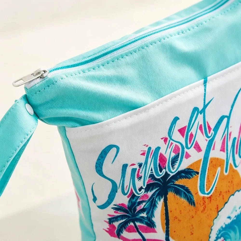 Printed Waterproof Wet Dry Bag Soft Polyester Zipper Storage Pouch for Infant Beach