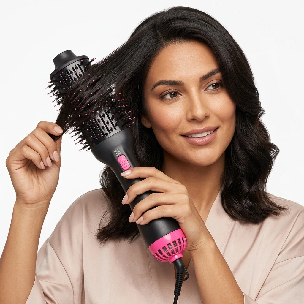 1000W One Step Hot Air Brush Dual Voltage 3 Heat Settings Nylon Bristle Hair Dryer Styler
