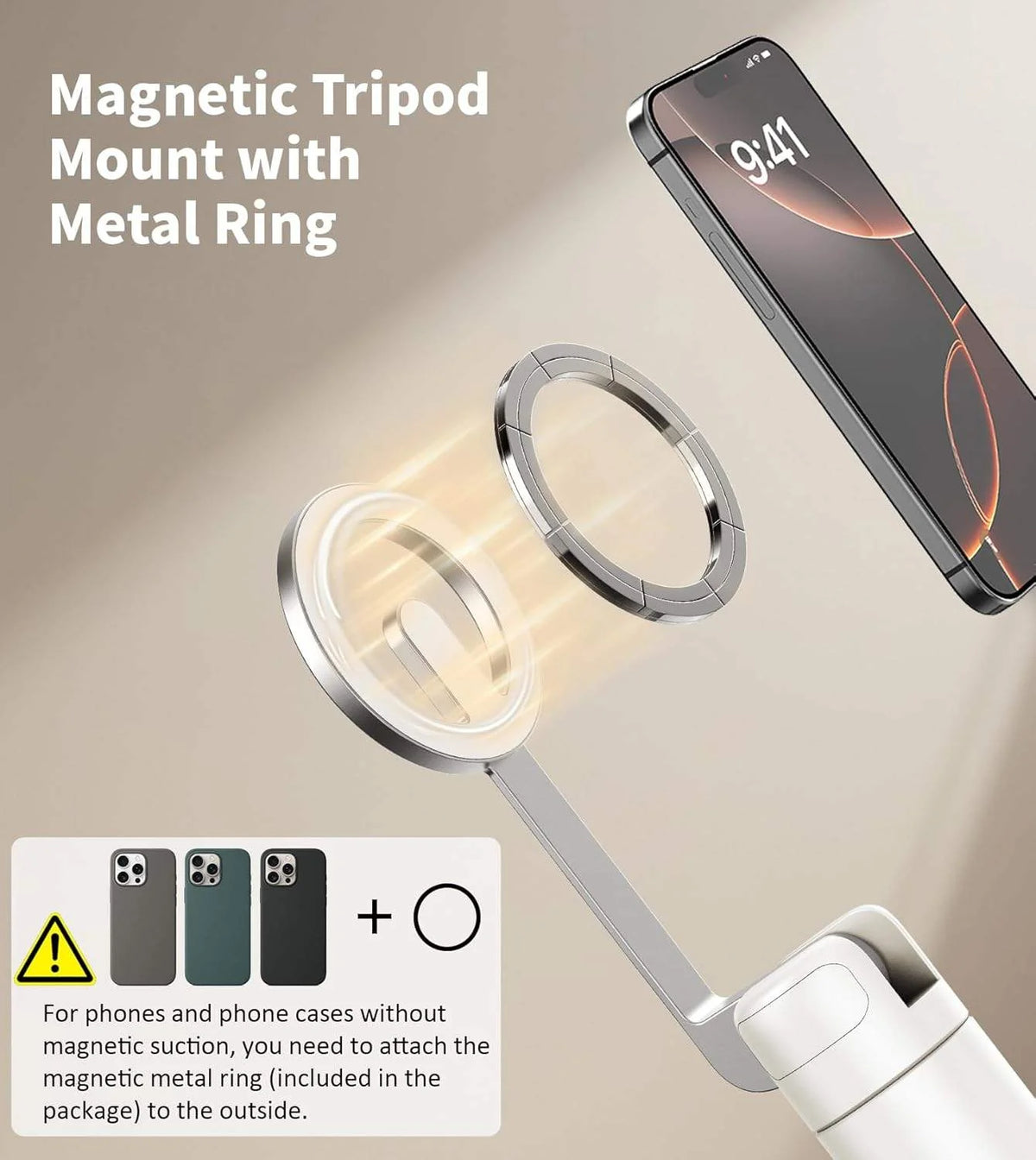 Magnetic Selfie Stick Tripod with Aluminum Phone Mount for Travel, White