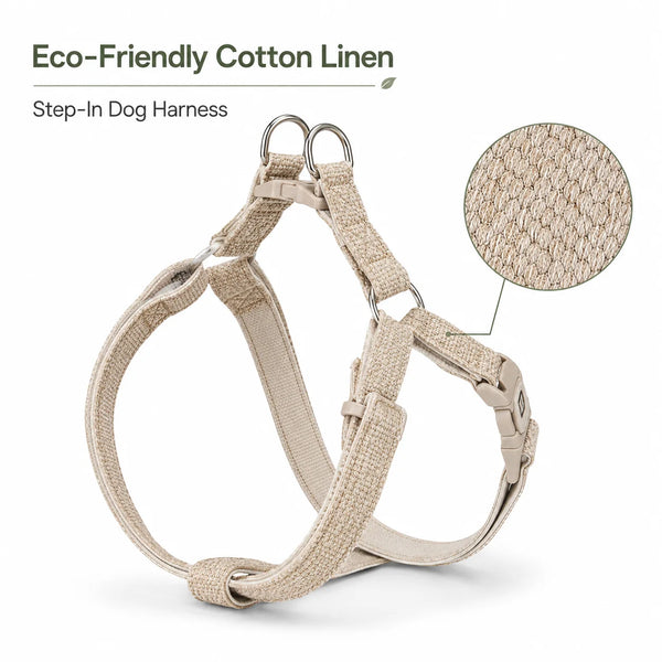 Eco-Friendly Cotton Linen Step-In Vest-Style Dog Harness Adjustable No Pull Soft