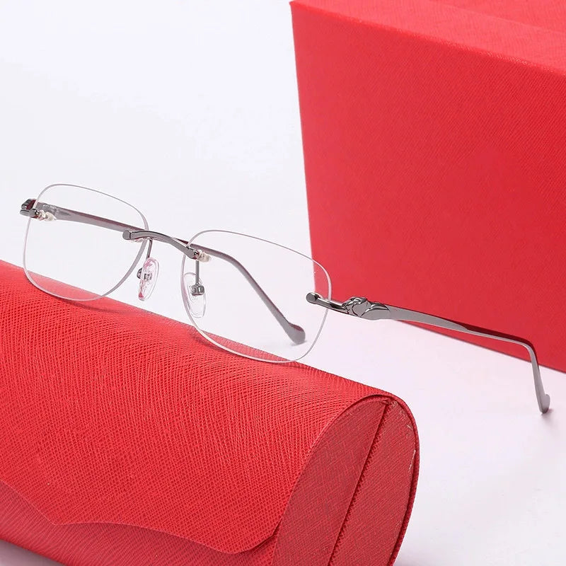 Leopard Head Frameless Sunglasses Luxury Oval Gold Frame Trendy Fashion UV400 Protection