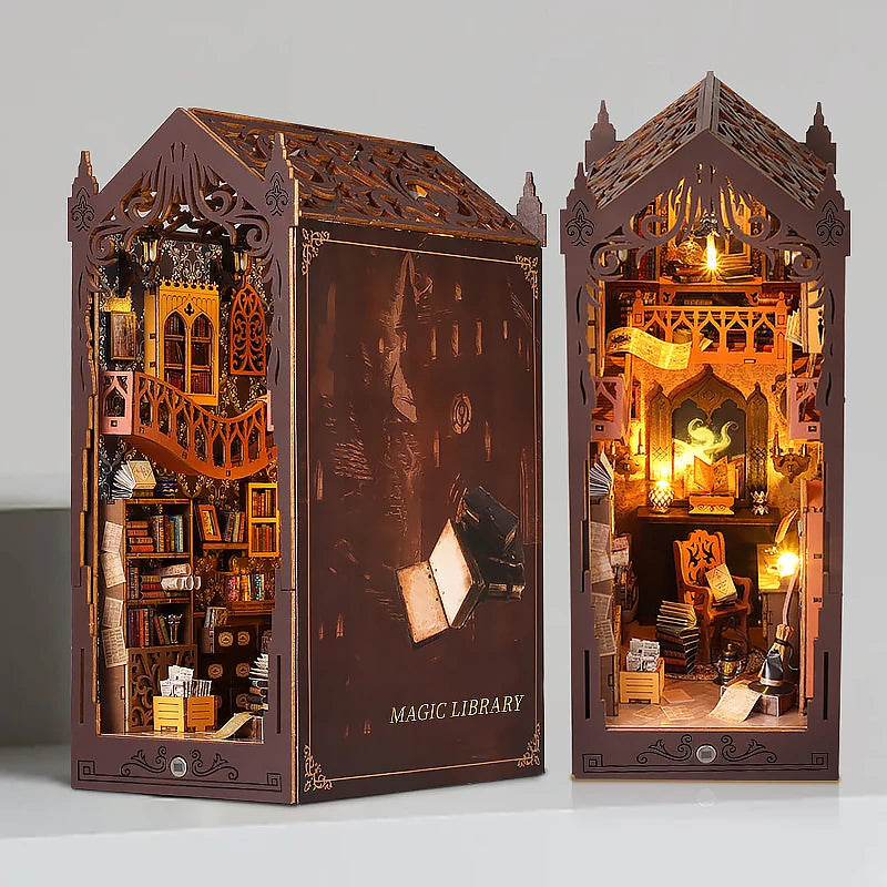 DIY Book Nook Insert Kits Wooden Doll House Building Kit Magic House Casa Bookend