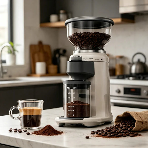 51mm 58mm Adaptor Conical Burr Coffee Grinder for Espresso with Electronic Timer 30