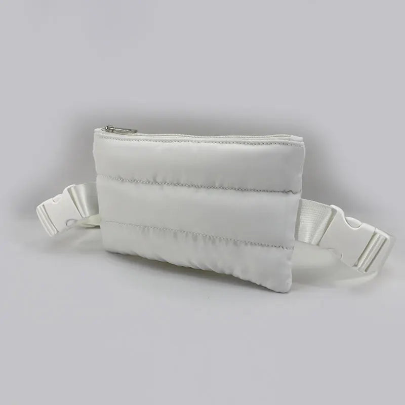 Unisex Fashion Quilted Crossbody Belt Bag Puff White Polyester Purse Water-Resistant