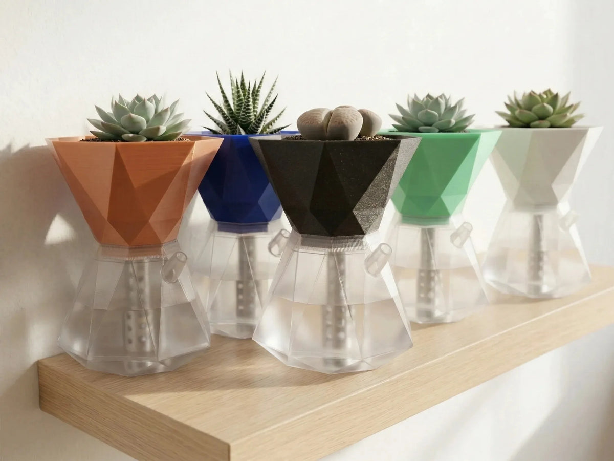 Self-Watering Planter Utilizing Capillary Wicking Principle Featuring Transparent Bottom
