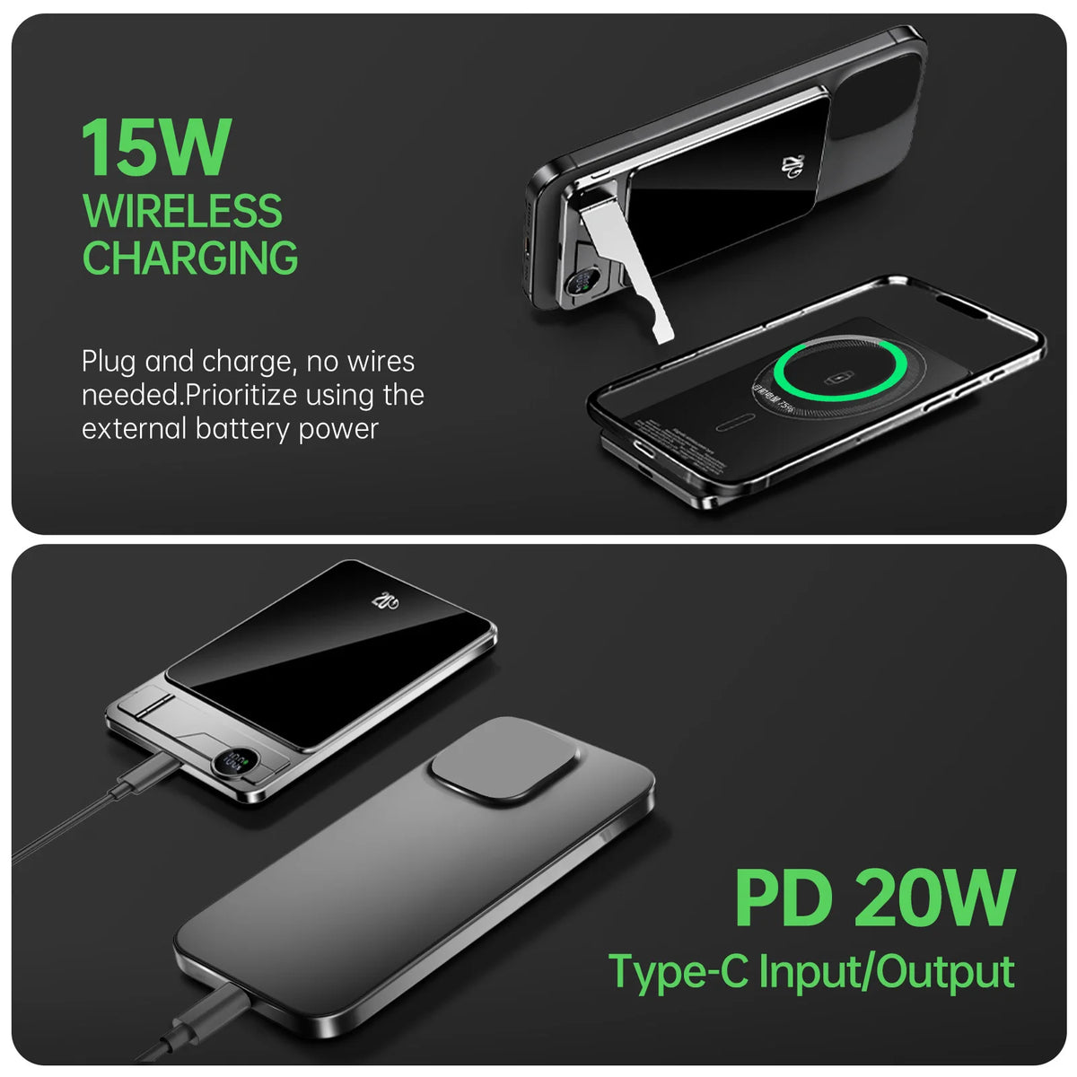 3 in 1 Magnetic Wireless Power Banks Mini Power Bank with LDE Lightfor for Earphone Watch