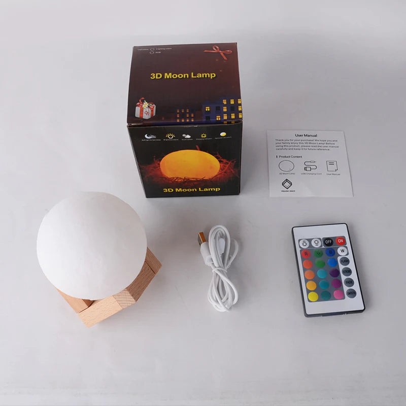 3D Printed Crystal Moon Lamp LED Night Light Sleep-Aid Atmosphere Baby Nursery Bedroom