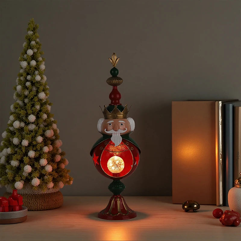 Redeco Traditional Nutcracker Statue Metal Construction with Warm Light Festive Christmas