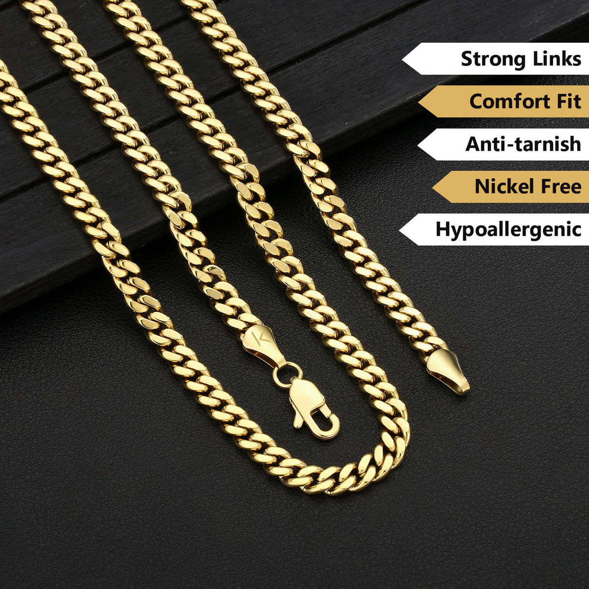 Stainless Steel Miami Cuban Chain Necklace 18K Gold Plated Moissanite Hypoallergenic Hip