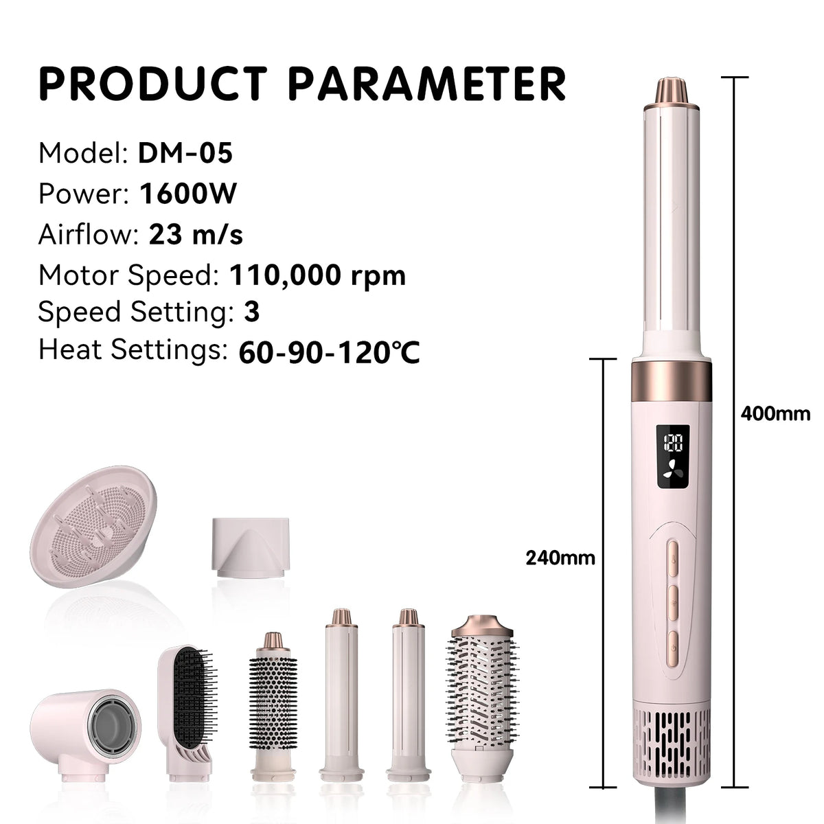 110000 Rpm 8 In 1 Styler Hair Dryer High Speed One Step Hair Dryer Straightener Curly
