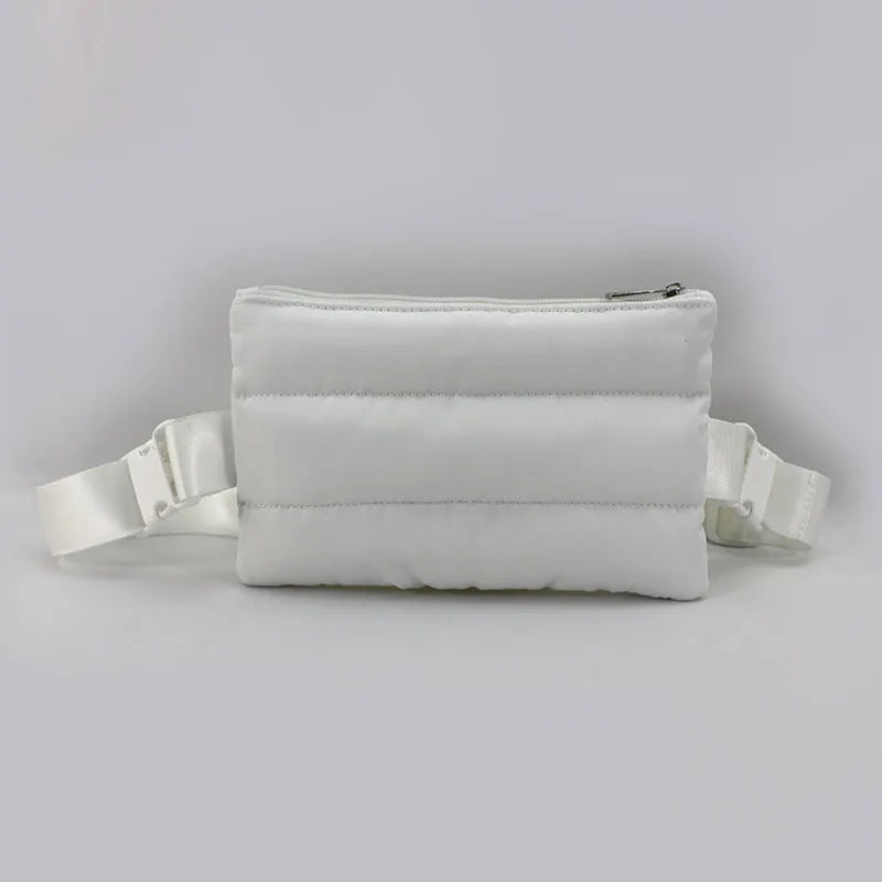 Unisex Fashion Quilted Crossbody Belt Bag Puff White Polyester Purse Water-Resistant