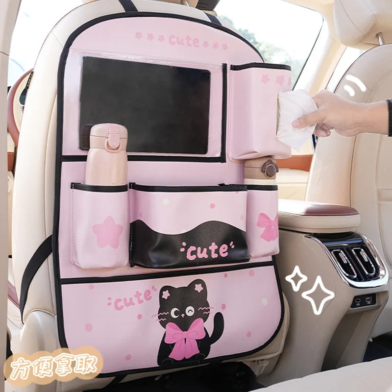 Custom Leather Cartoon Customizable Car Backseat Storage Bag Organizer New Creative Trash