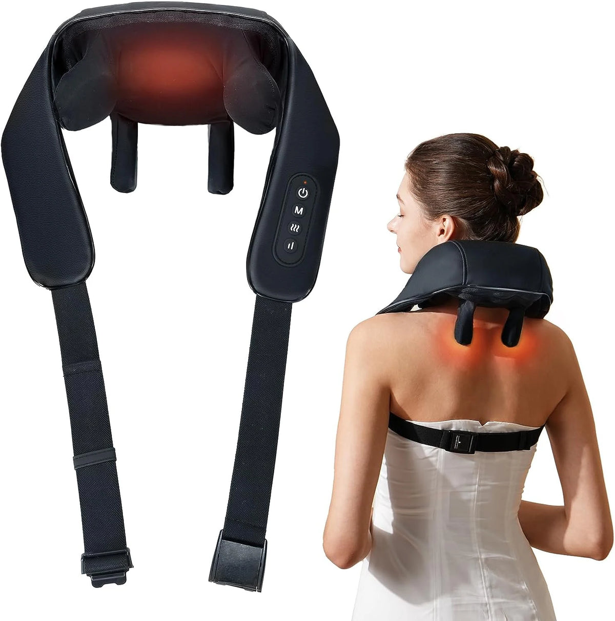 Wireless Shiatsu Neck and Shoulder Massager with Heat for Car and Home