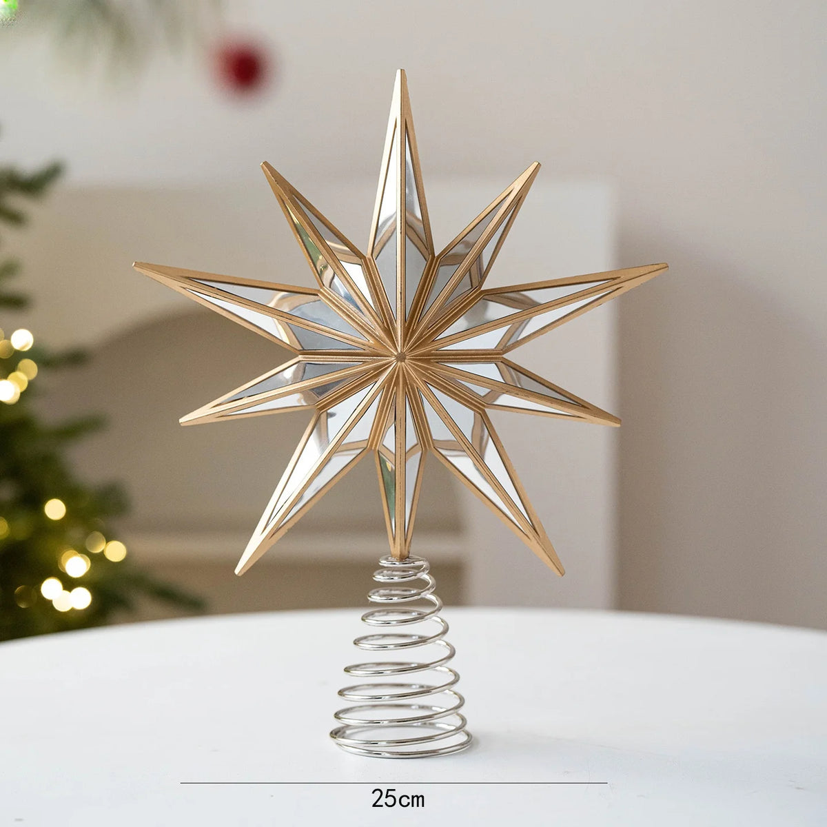 Glowing Christmas Tree Toppers LED Light Up Glitter Gold Silver 10-Point Star Treetop