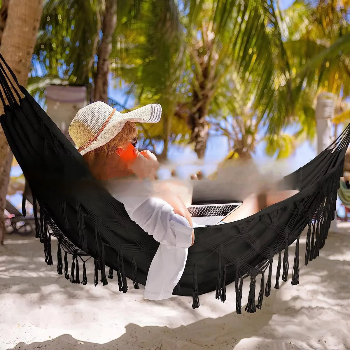 Single or Double Tassel Hammock with Swing Feature Indoor or Outdoor Use Made of Cotton