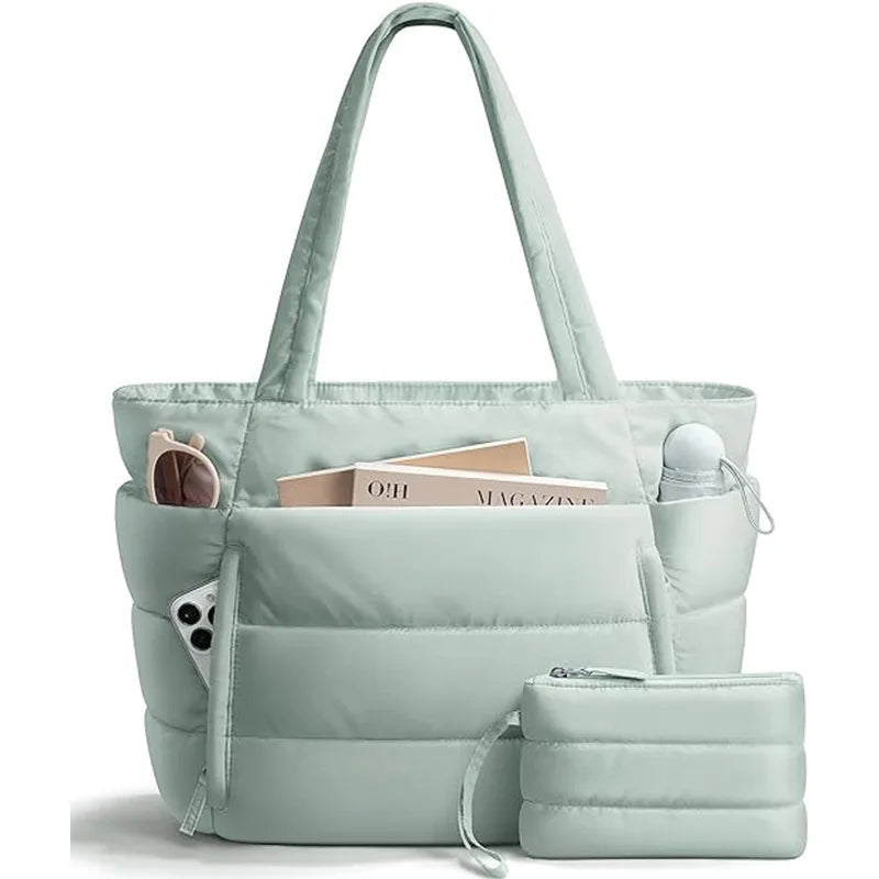 Lightweight Puffy Work Handbag Teacher Nurse Quilted Shoulder Bag Puffer Tote Bag