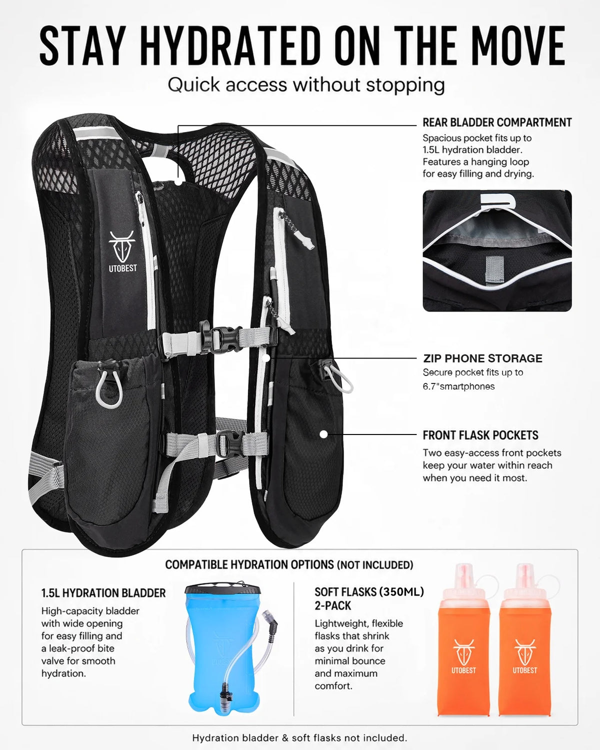 Custom Multifunctional Unisex Ultra Waterproof Nylon Vest Backpack Hydration System Trail
