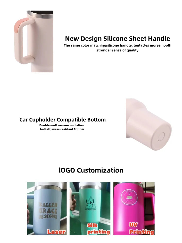 Custom Adventure H2.0 40 Oz Coffee Thermal Cup Stainless Steel Black Insulated Travel Mug