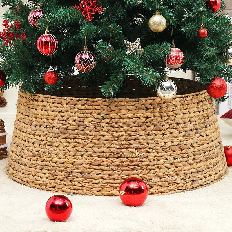 Luxury Black Water Hyacinth Christmas Tree Skirt Collar Trees Decorations Ring Cover