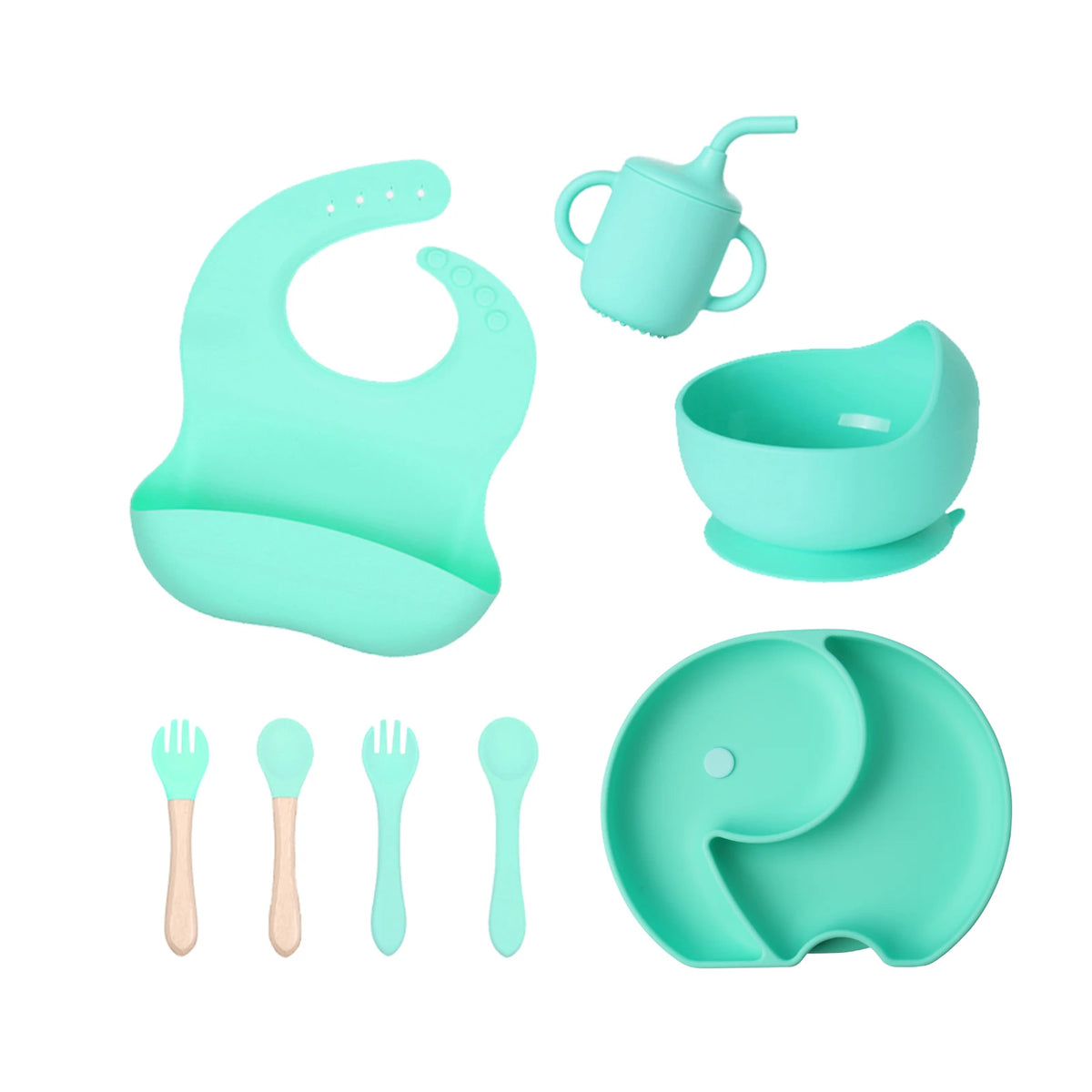 Baby Silicone Dinner Set Tableware BPA Free Bowl Adjustable Bib Tableware Feeding Sets
