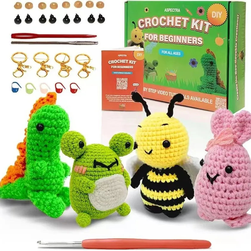 Crochet Kit for Beginners-DIY Craft Animal Patterns Step-By-Step Videos Yarn Crochet