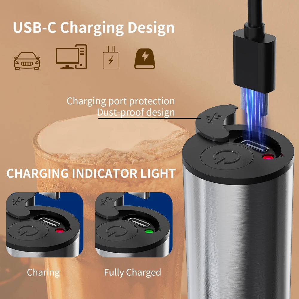 Food Grade Portable Stainless Steel Rechargeable Electric Milk Frother with Whisk Head