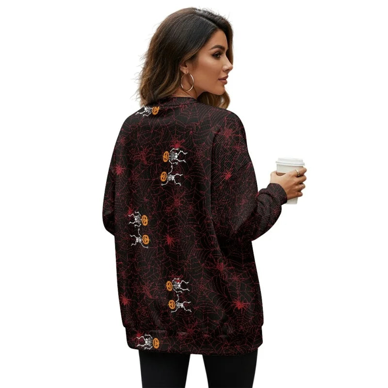 Women'S Breathable Thin Polyester Knit Cardigan Personalized Autumn Halloween Skeleton