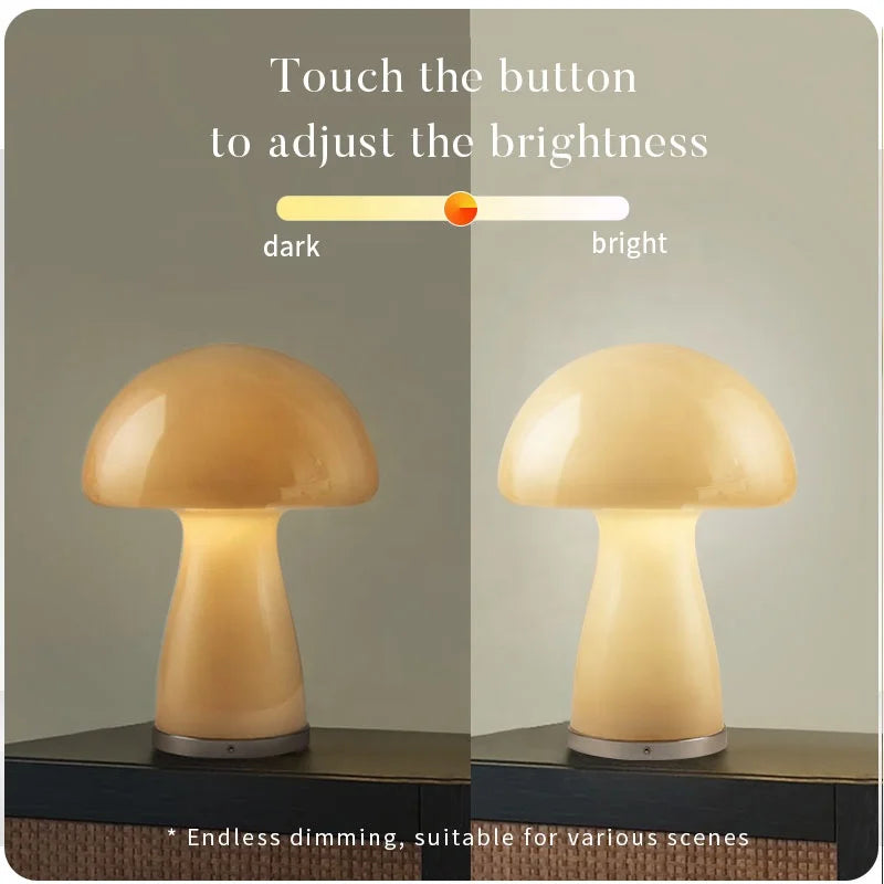 Nordic Style Mushroom Table Lamp Led Touch Atmosphere Retro Glass Living Room Bedroom