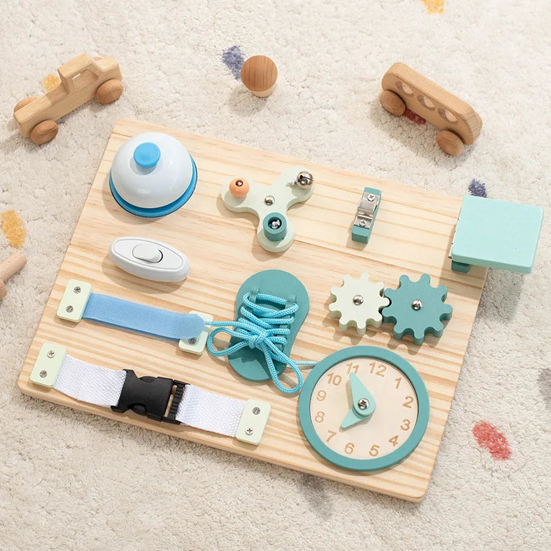 Qiaike Baby Wooden Busy Board Montessori Toys DIY Wood Accessories Sensory Activity