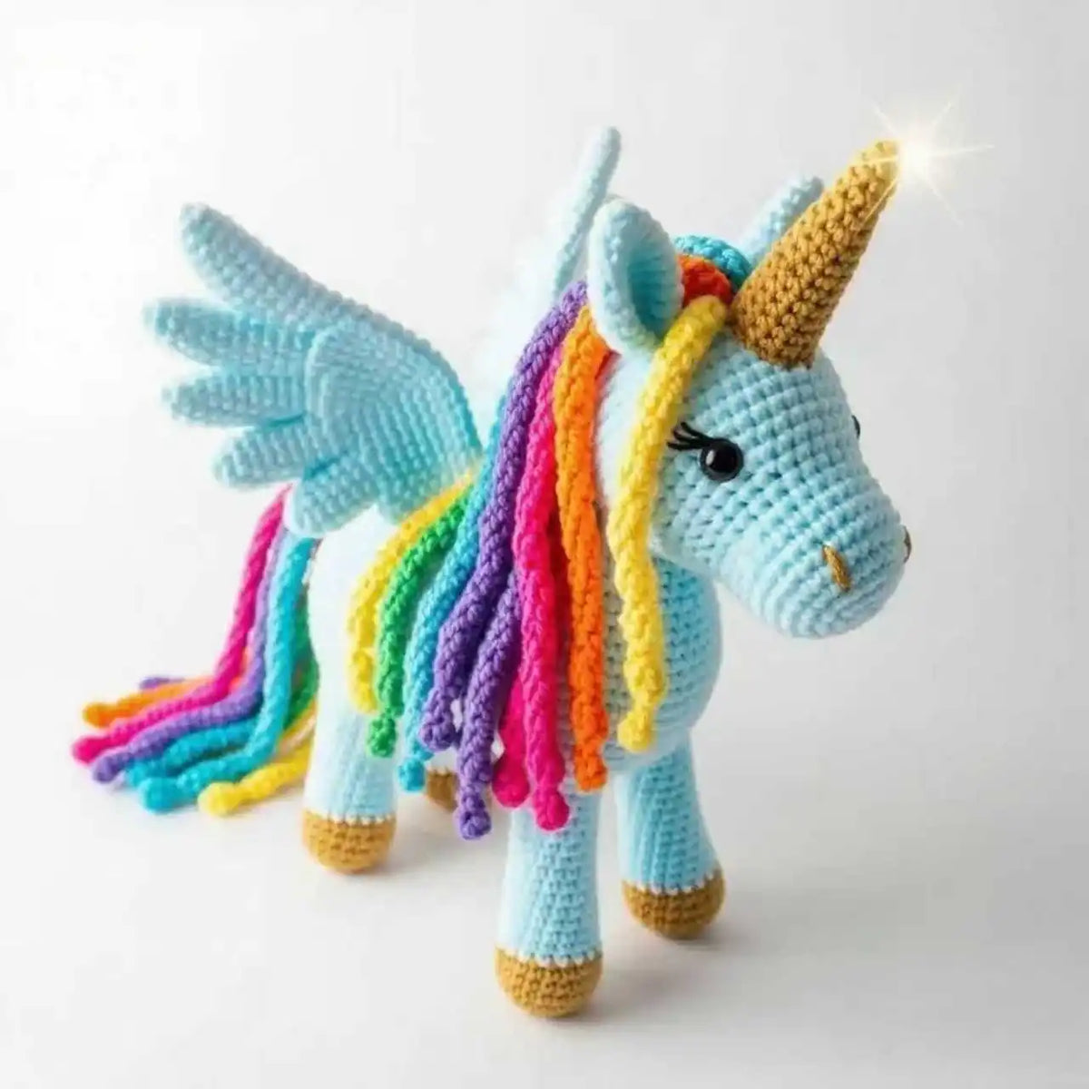 DIY Winged Unicorn Crochet Kit Amigurumi Pegasus Doll Rainbow Mane Yarn Tools Tutorial