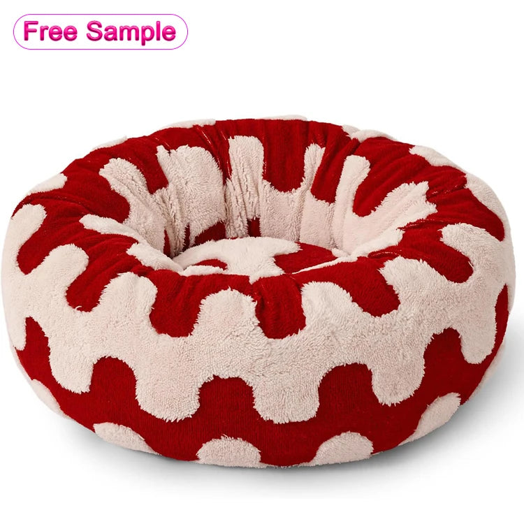 Long Faux Fur Donut Dog Bed, Round and Super Soft for Winter Naps