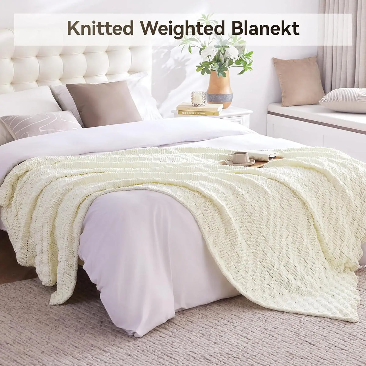 Polyester Knitted Blanket Adult No Beads Heavy 48 X 72'' Breathable Chunky Knit Cooling