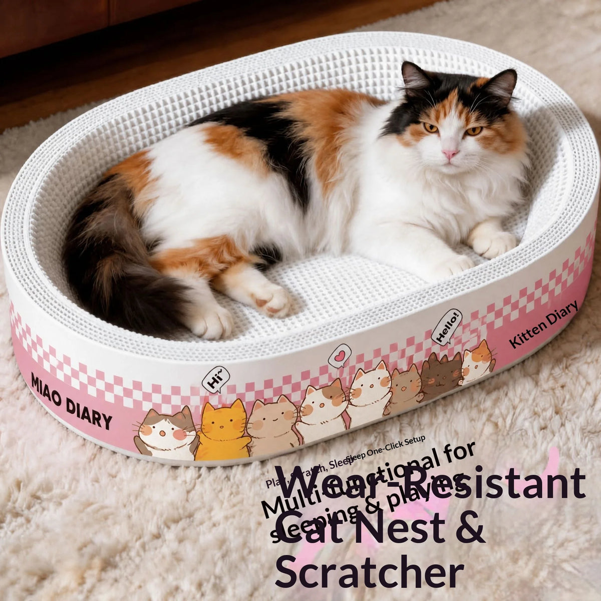 White Cow Corrugated Cardboard Cat Scratcher Bed No Dusting All-Season Use Cute Style
