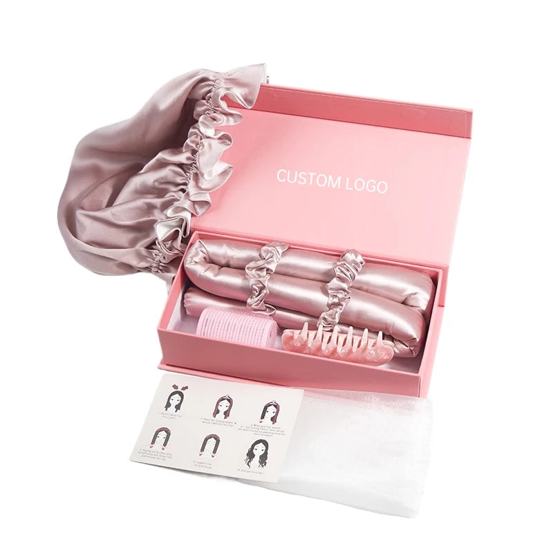 Custom 100% Mulberry Silk Heatless Hair Curler Set Hair Roller Sleeping Curling Rod