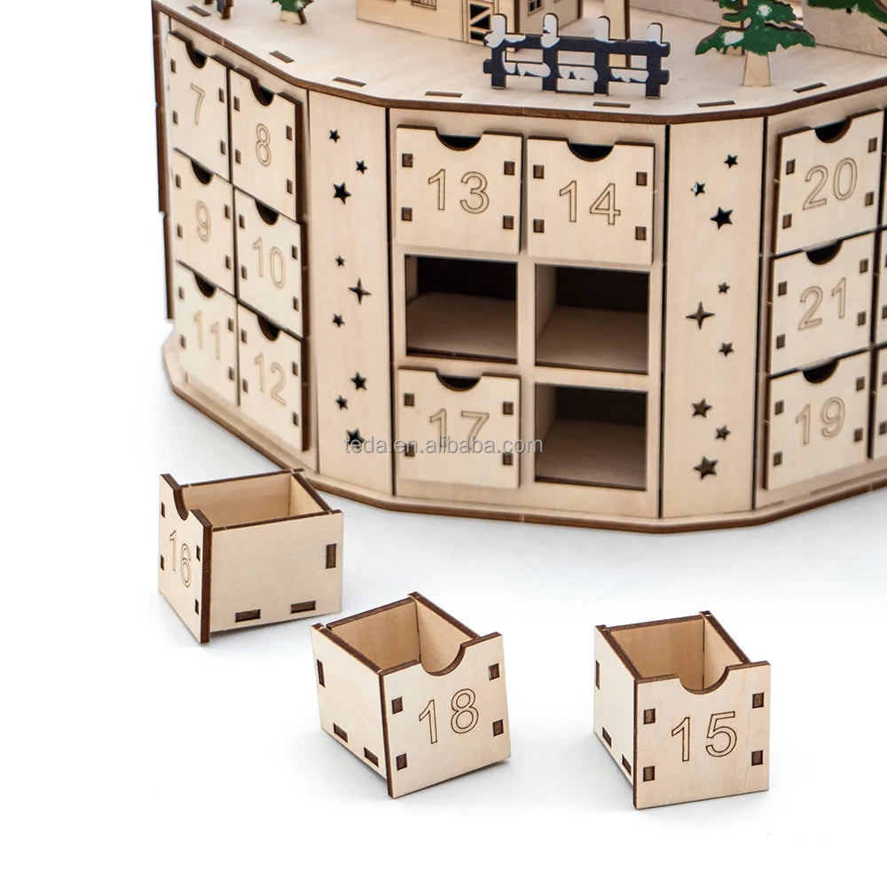 LED Christmas Wooden Advent Calendar December 1st Countdown for Kids Christmas Gift