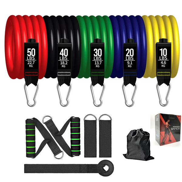 Portable Gym Set 11-Pcs Resistance Bands 100lbs-150lbs Latex Loop for Yoga & Exercise