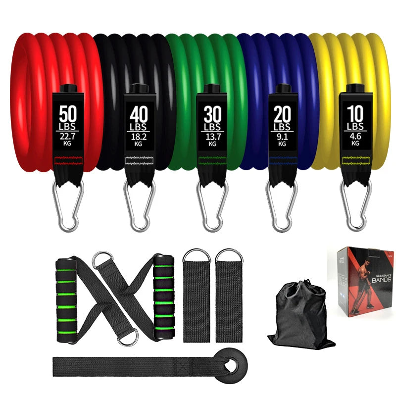 Portable Gym Set 11-Pcs Resistance Bands 100lbs-150lbs Latex Loop for Yoga & Exercise