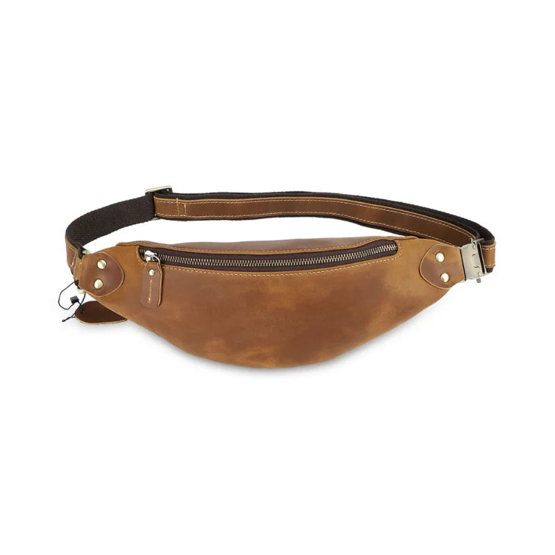 Now Custom Crossbody Leather Waist Bag for Men Sports Waist Pack for Outdoor Travel