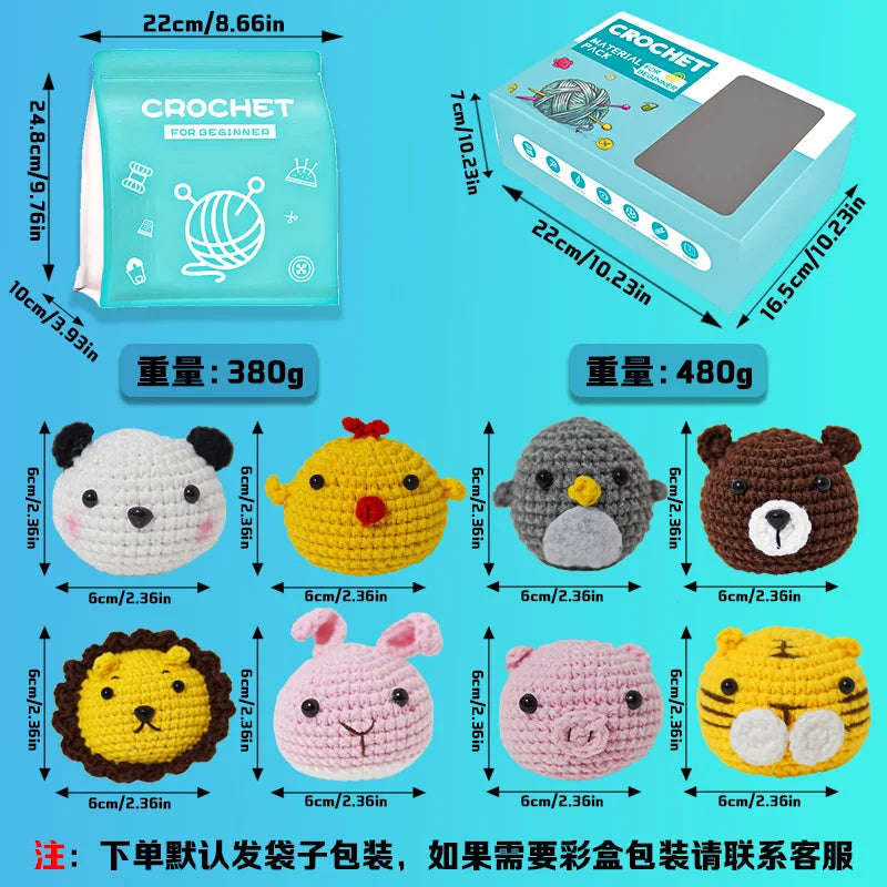DIY Crochet Kit Woven Technique Yarn for Crafting Animal Doll Pendant Beginner English