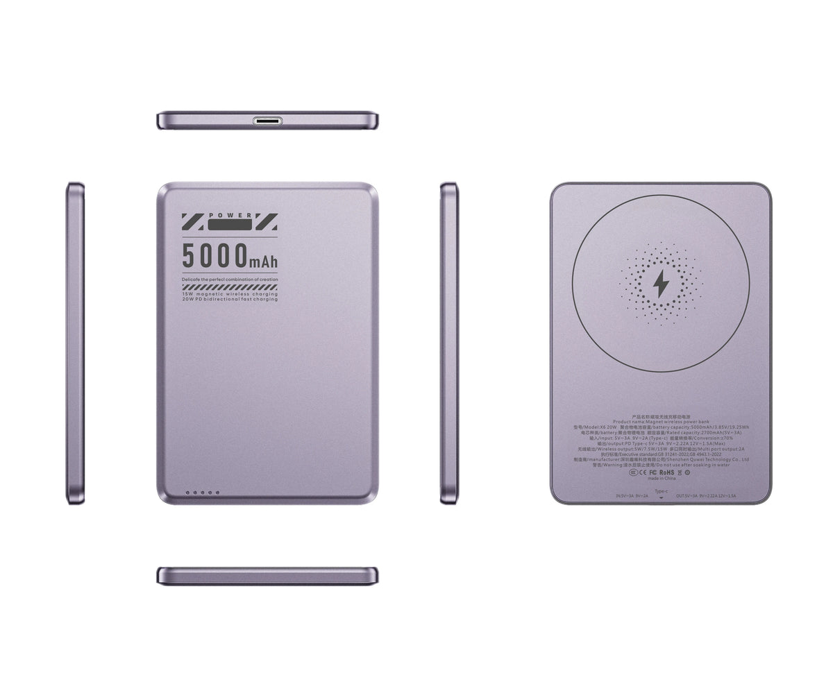 Ultra Thin Portable 20W Wireless Magnetics Fast Slim Charging Aluminum Alloy Li-Polymer