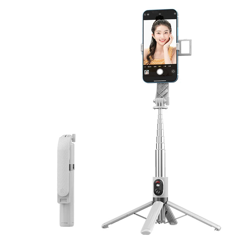 Stainless Steel Selfie Stick with 360 Adjustable Retractable Tripod 2 LED Light Remote