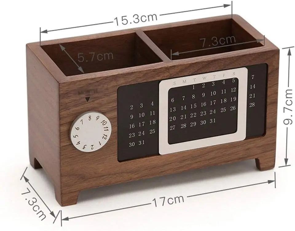 Modern Wood Pen Holder with Calendar Multifunctional Home Organizer Desk & Office Storage
