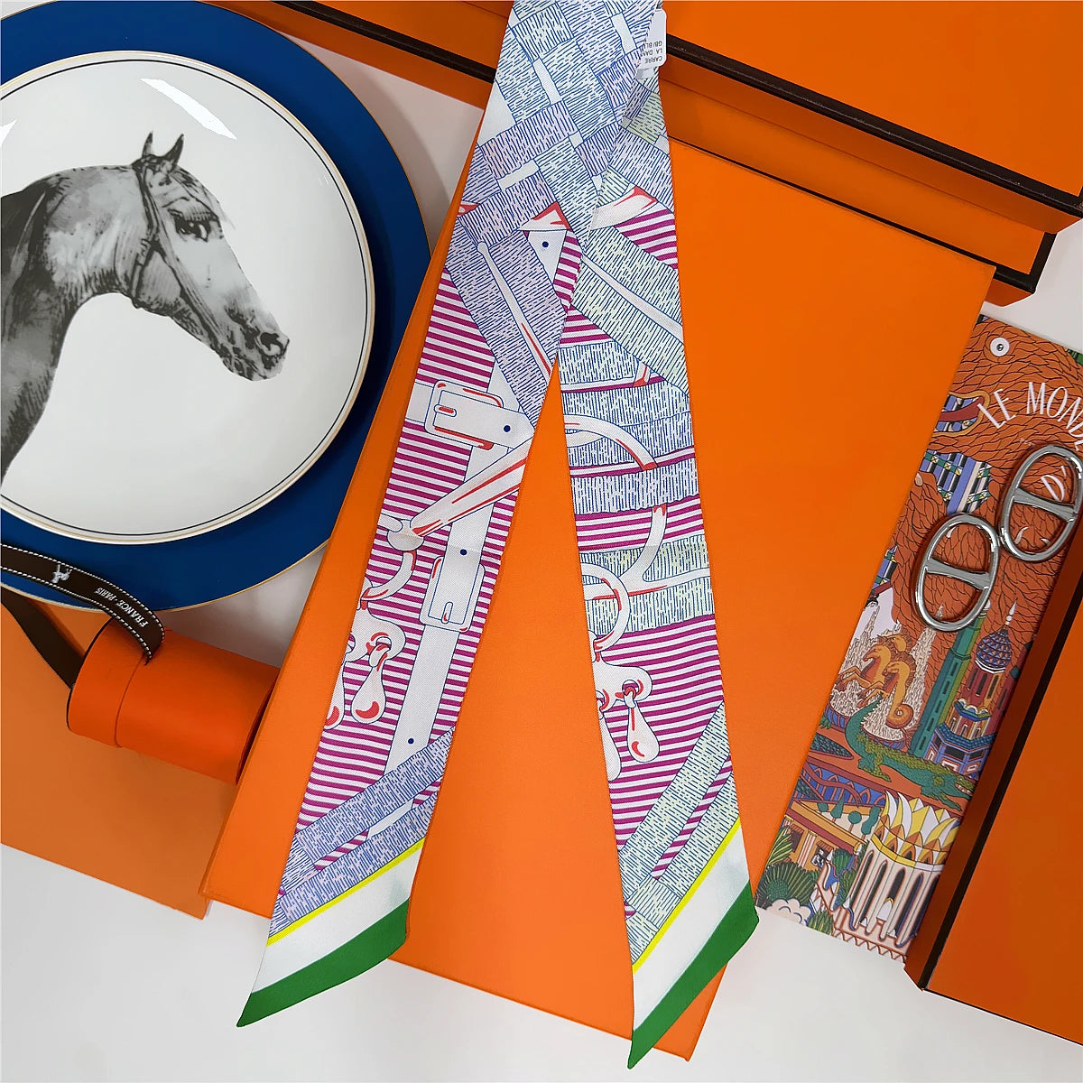 5*86 Cm Neck 100% Silk Scarf Custom Printing Scarves Designer Head Bag Women Stylish
