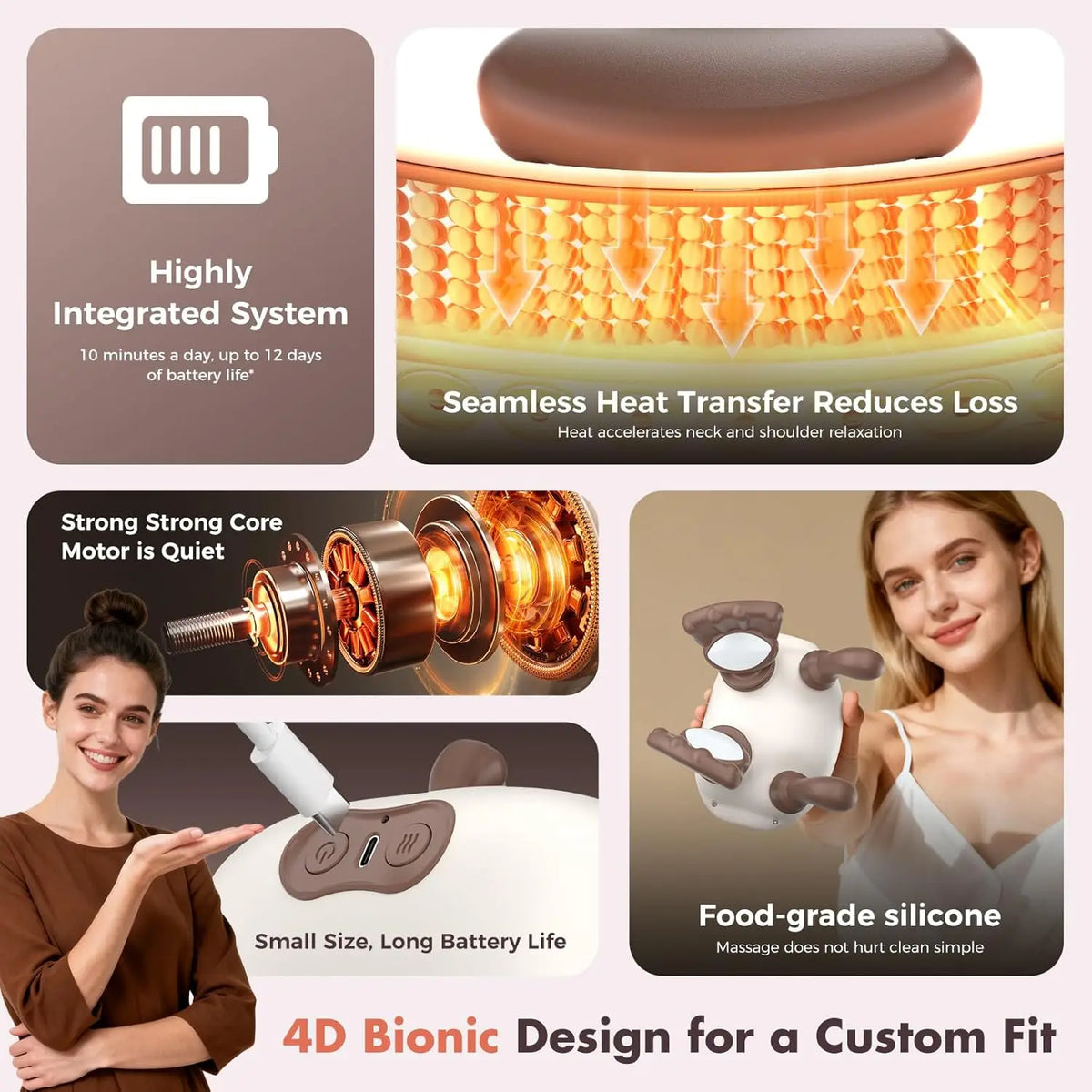 Low Price Patent Wireless 4D Shiatsu Neck Massager Heating Deep Tissue Pain Relief
