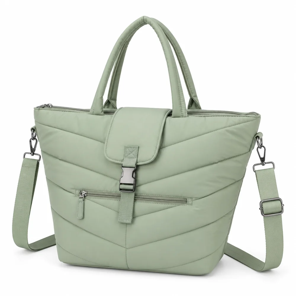 Source Chevron Quilted Polyester Puffer Tote Bag Women Fashion Crossbody Shoulder Bag